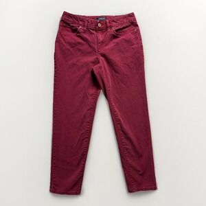Lands End Pants Women Sz 2 Burgundy Red Denim Straight Leg Crop